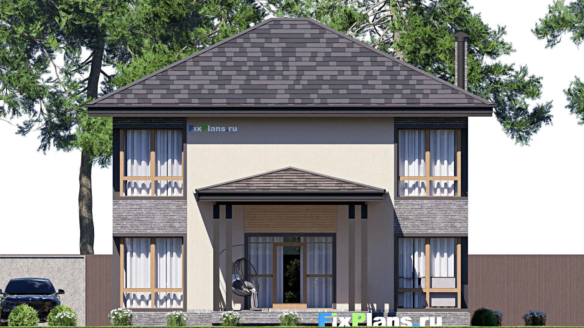 F-19538 - Планы двухэтажного дома 12 на 15, площадью 200 м² с террасой и 3 спальнями