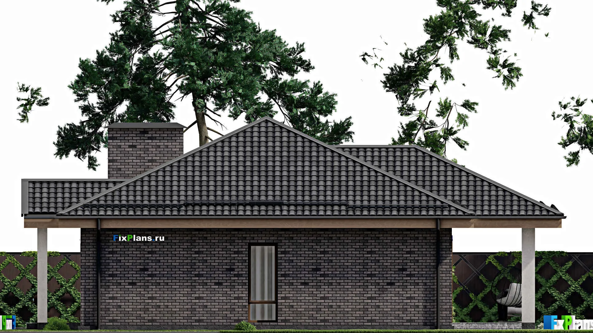 F-8126 - Проект одноэтажного дома 12 на 16, площадью 160 м² с террасой и 3 спальнями