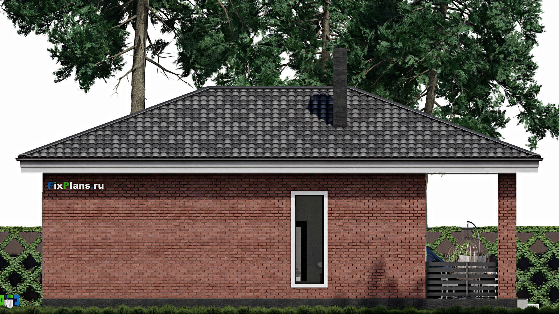 F-1061 - Проект одноэтажного дома 10 на 11, площадью 100 м² с террасой и 1 спальнями