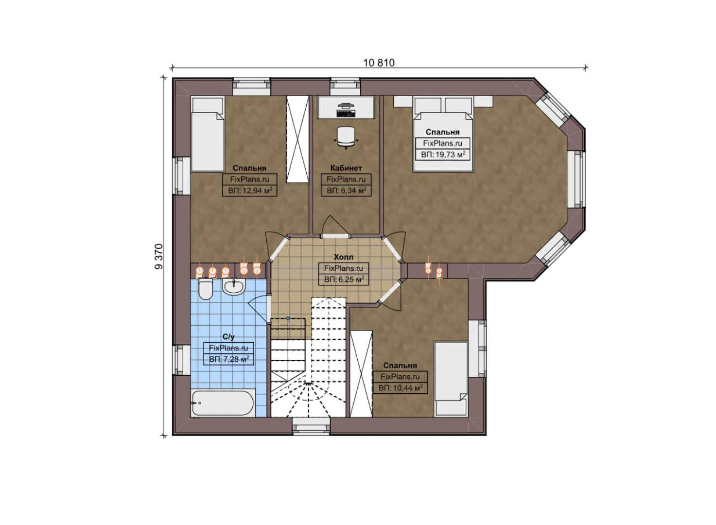 F-5417 - Планы двухэтажного дома 10 на 11, площадью 140 м² с 3 спальнями