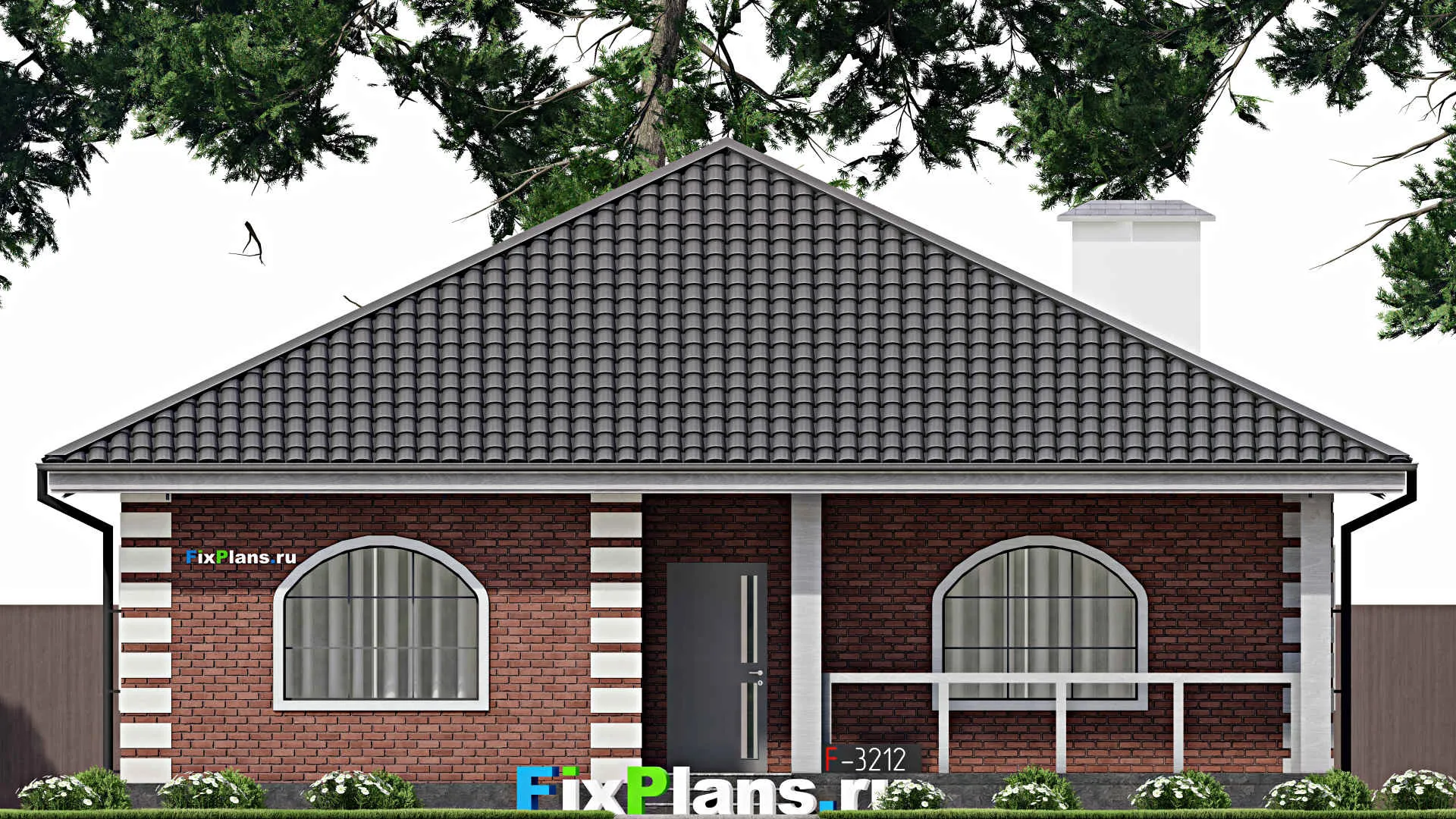 F-3212 - План одноэтажного дома 13 на 16, площадью 160 м² с террасой и 3 спальнями