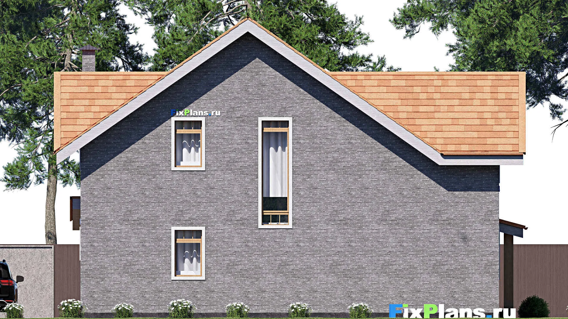 F-19268 - Проект дома с мансардой 13 на 14, площадью 230 м² с террасой, балконом и 3 спальнями