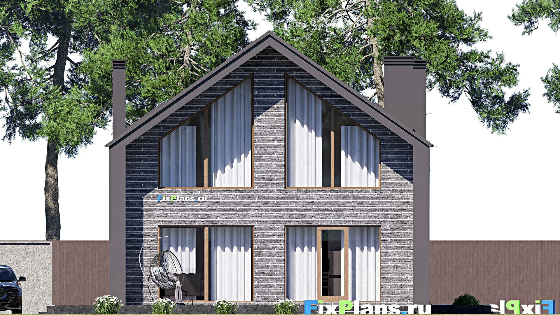 F-18989 - Проект дома с мансардой 14 на 16, площадью 200 м² с террасой и 3 спальнями