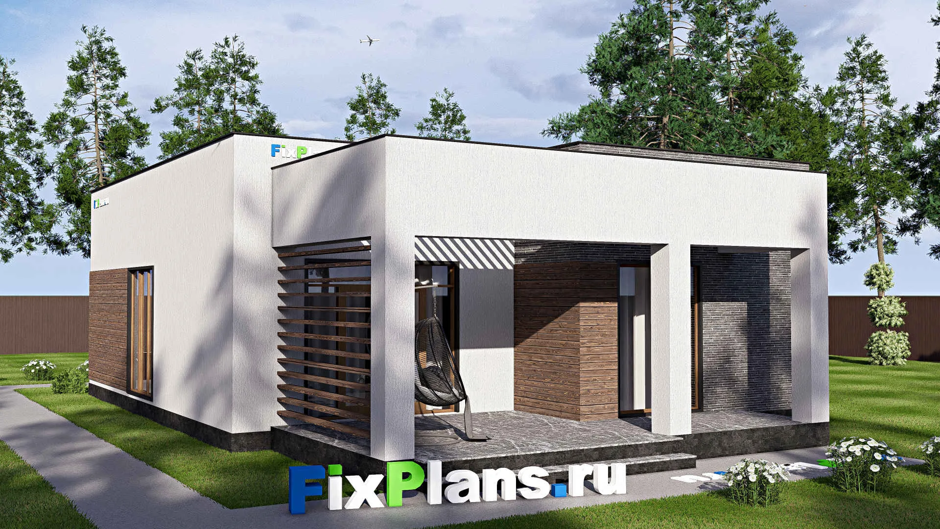 F-18872 - Проект одноэтажного дома 11 на 17, площадью 130 м² с террасой и 2 спальнями