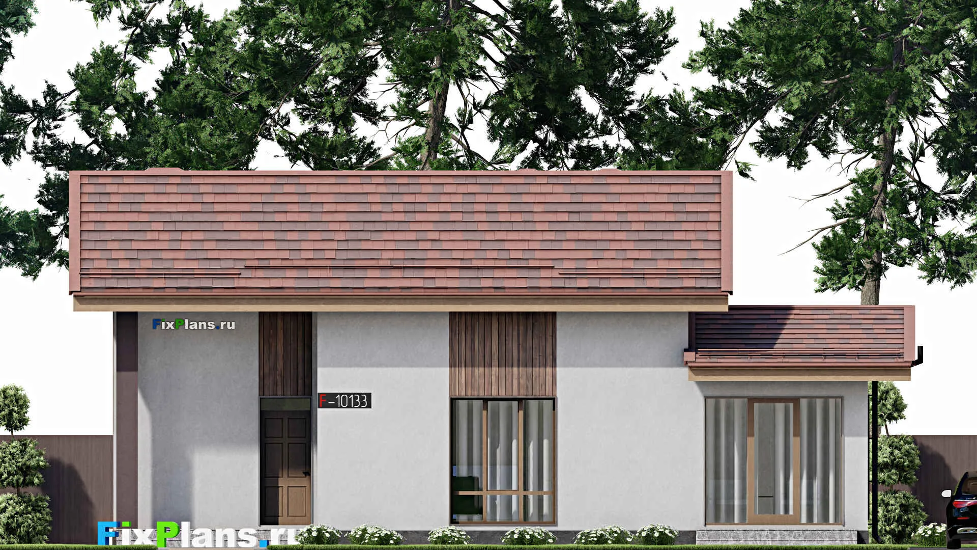 F-10133 - Проект дома с мансардой 7 на 15, площадью 110 м² с террасой, баней и 1 спальнями