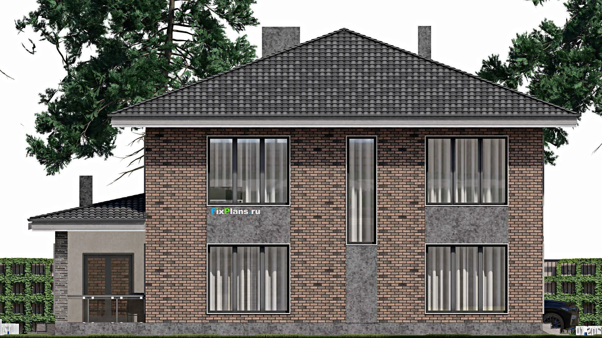 F-1331 - Проект двухэтажного дома 15 на 20, площадью 540 м² с террасой, гаражом на 2 машины и 8 спальнями