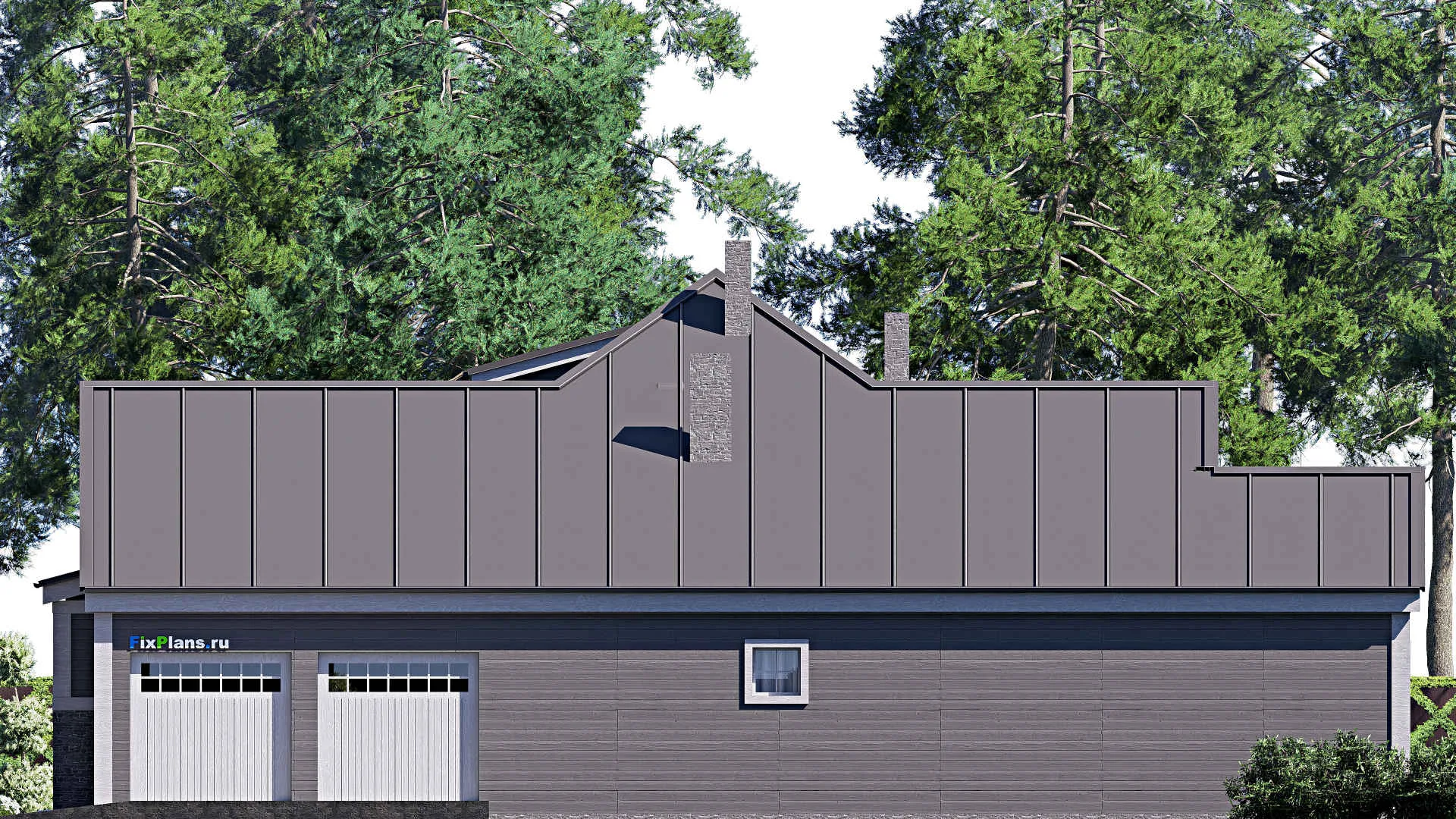 F-17081 - Проект одноэтажного дома 20 на 21, площадью 260 м² с террасой, гаражом на 2 машины и 4 спальнями