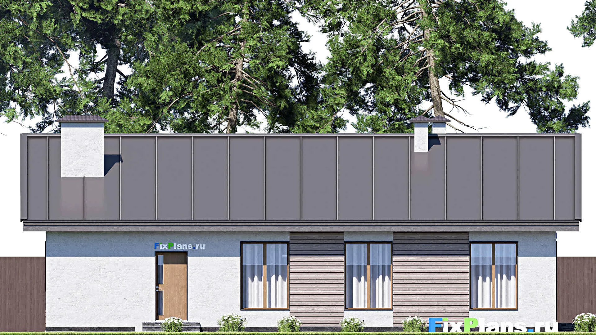 F-12743 - Проект одноэтажного дома 13 на 20, площадью 170 м² с террасой, гаражом на 1 машину и 3 спальнями