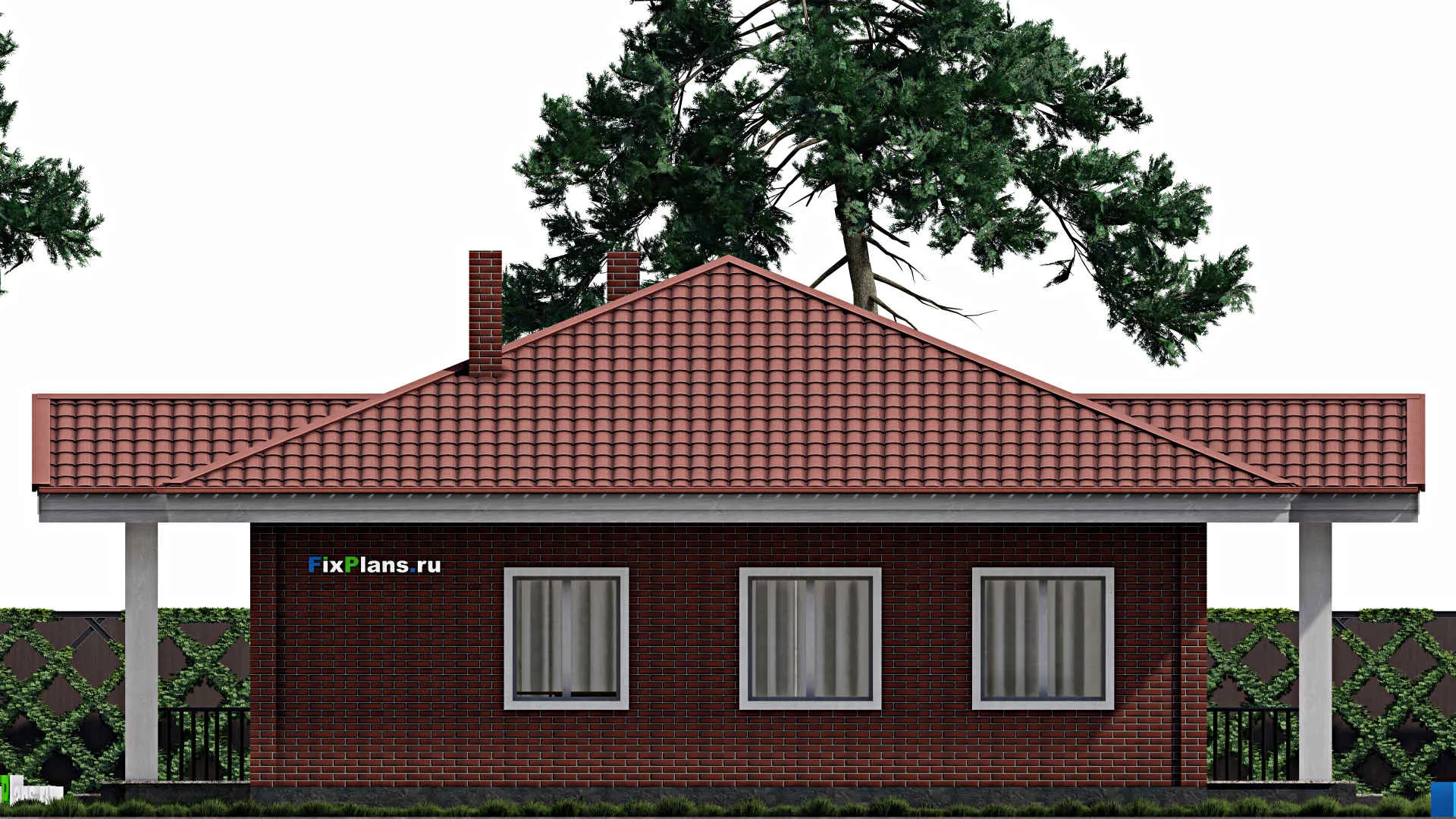 F-0665 - Проект одноэтажного дома 11 на 15, площадью 290 м² с террасой и 8 спальнями