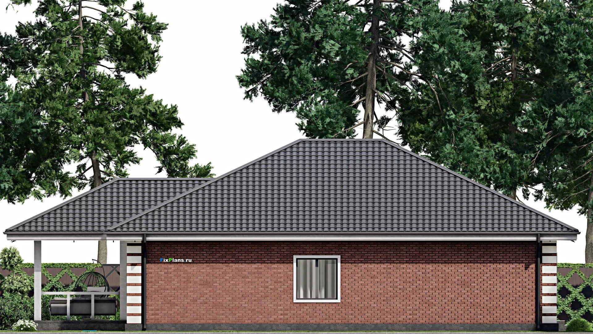 F-3212 - План одноэтажного дома 13 на 16, площадью 160 м² с террасой и 3 спальнями