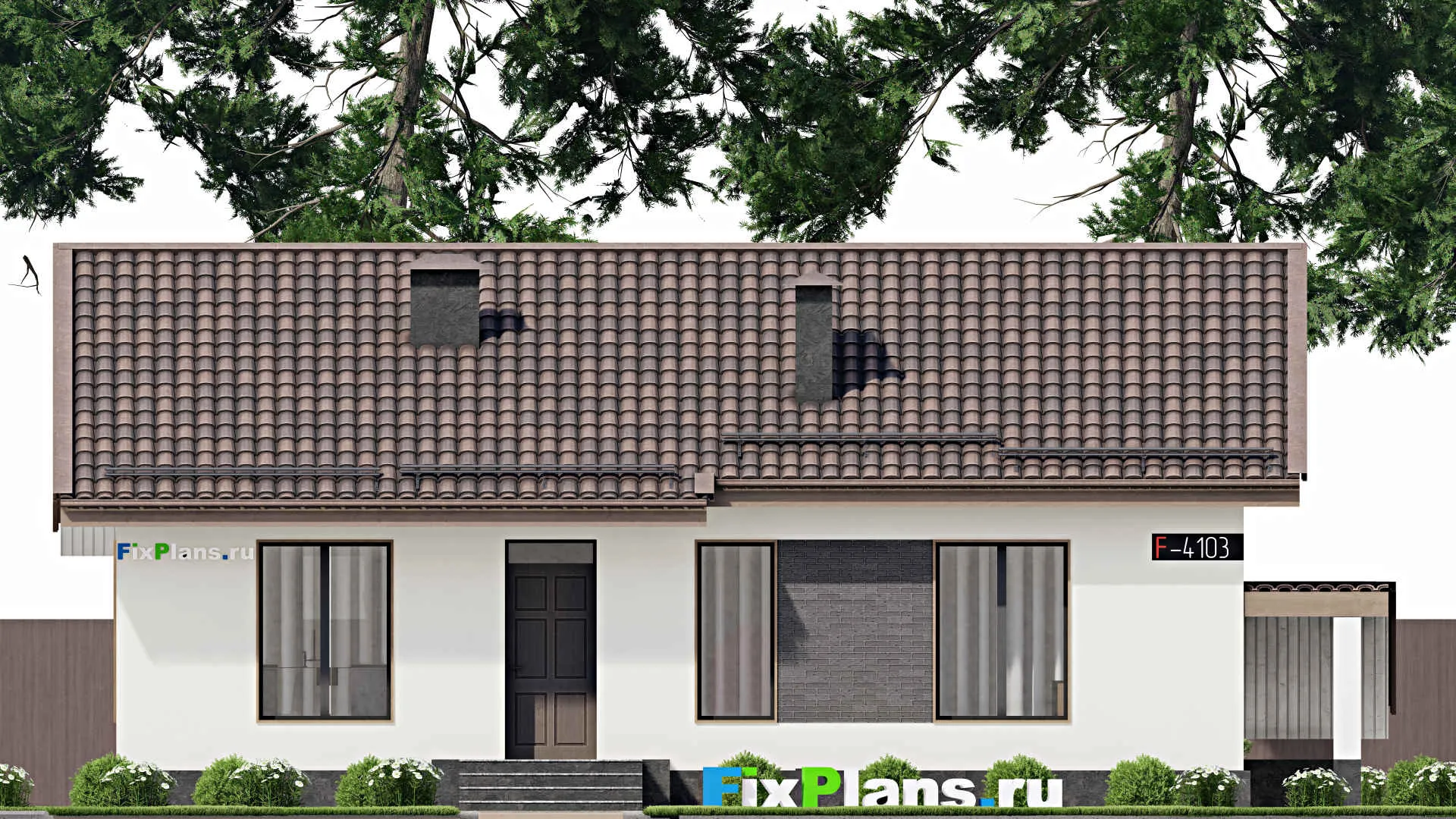 F-4103 - Проект одноэтажного дома 10 на 13, площадью 160 м² с террасой, цокольным этажом и 3 спальнями