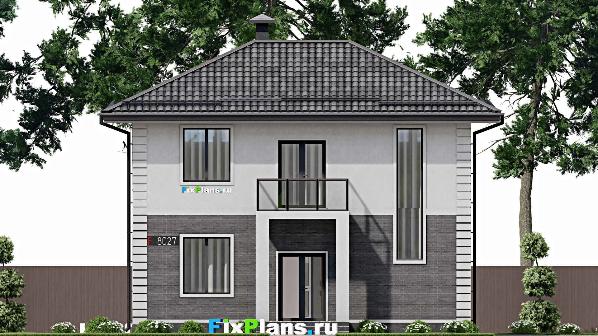 F-8027 - Проект двухэтажного дома 8 на 11, площадью 110 м² с балконом и 4 спальнями