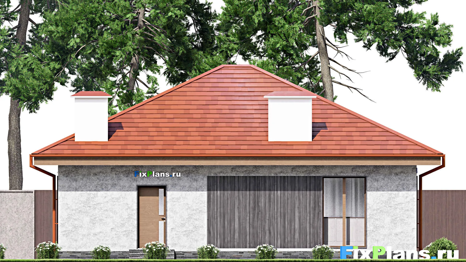 F-14201 - Проект одноэтажного дома 12 на 16, площадью 130 м² с террасой и 3 спальнями