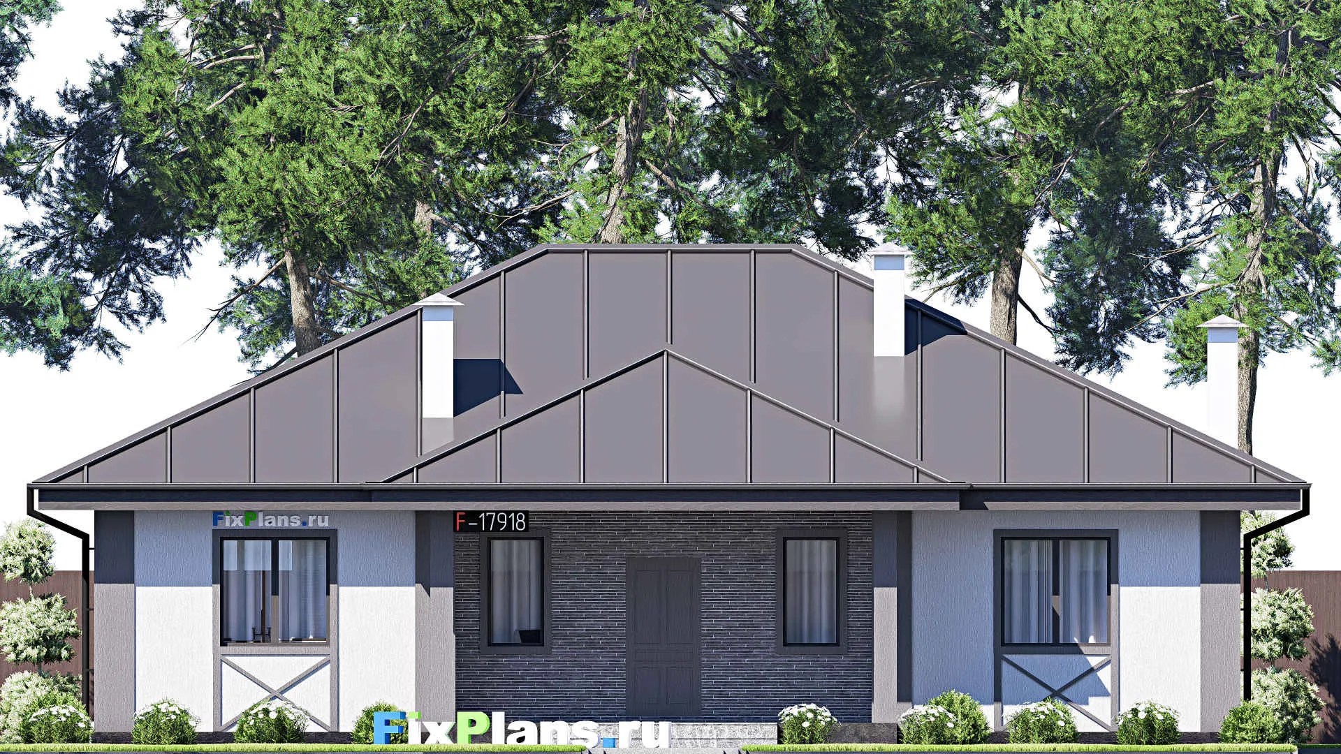 F-17918 - План одноэтажного дома 15 на 16, площадью 170 м² с террасой и 3 спальнями