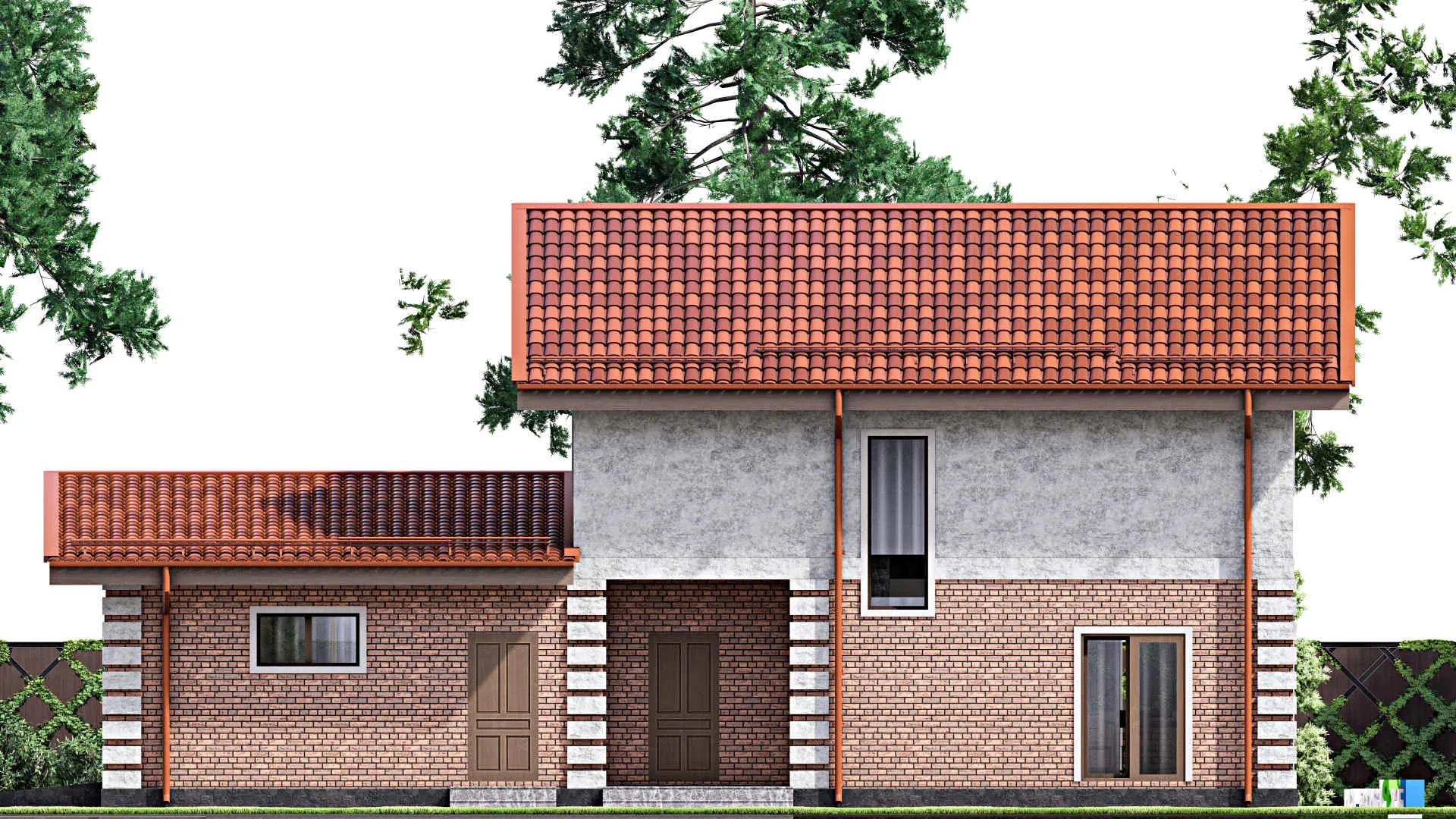 F-14687 - Проект двухэтажного дома 7 на 17, площадью 140 м² с гаражом на 2 машины и 3 спальнями