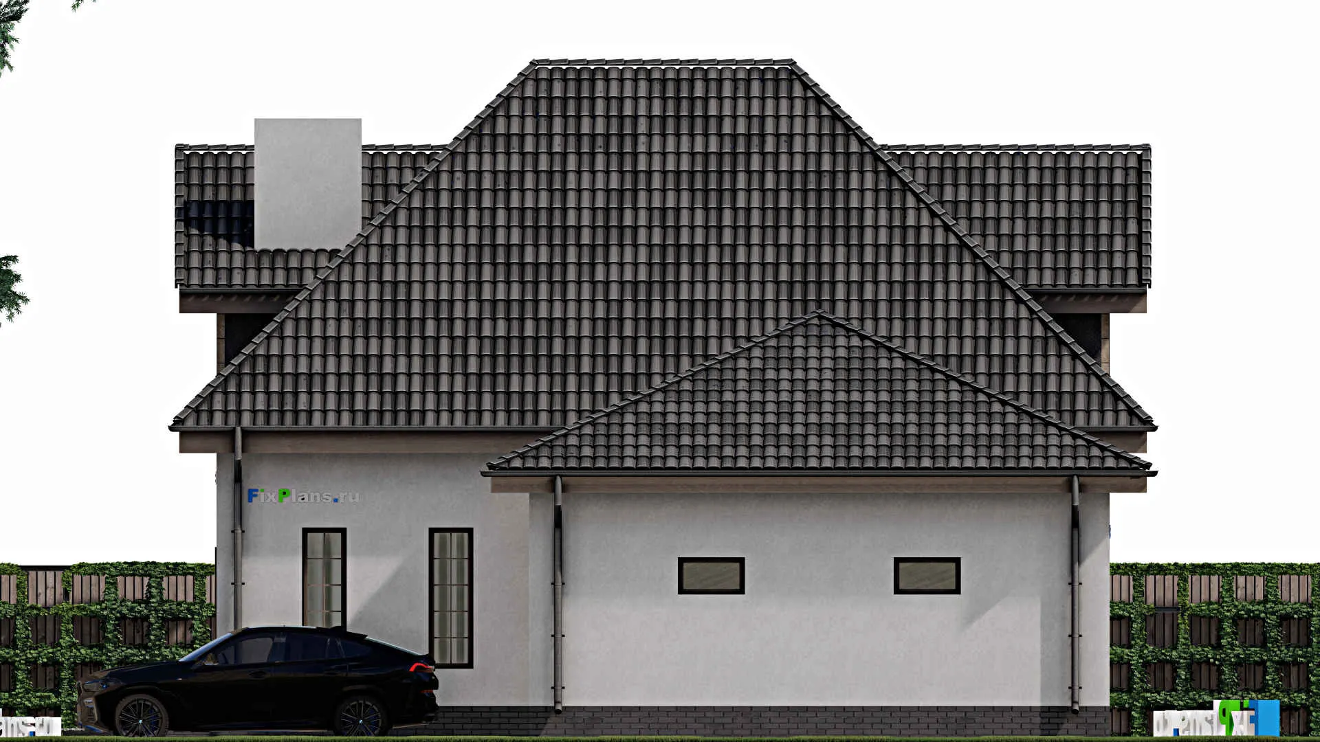 F-1781 - Проект дома с мансардой 12 на 16, площадью 190 м² с террасой, гаражом на 1 машину и 2 спальнями