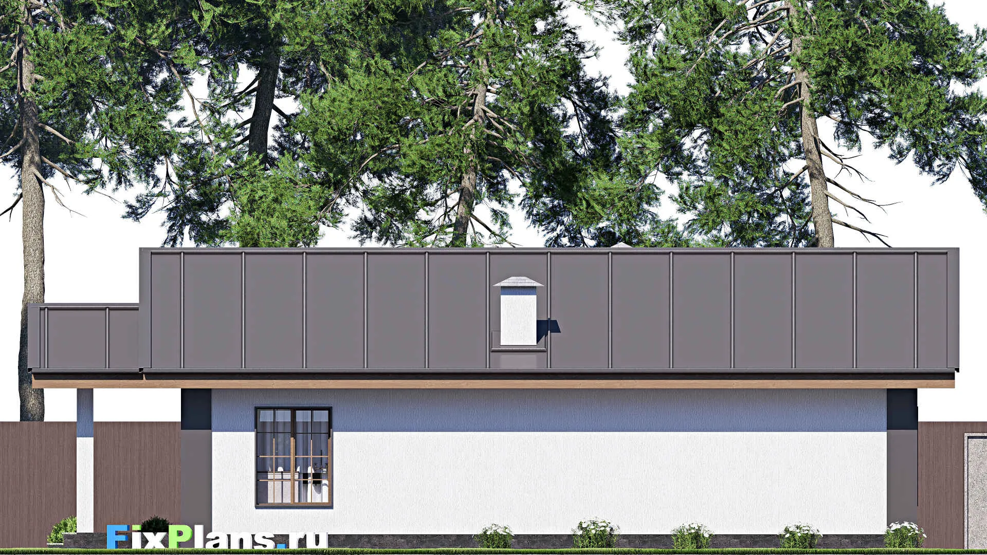 F-18584 - План одноэтажного дома 8 на 16, площадью 90 м² с террасой и 2 спальнями