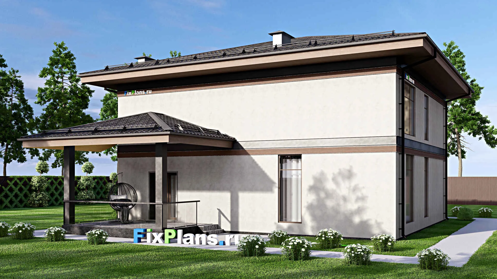 F-13004 - Проект двухэтажного дома 13 на 17, площадью 250 м² с террасой, балконом и 5 спальнями