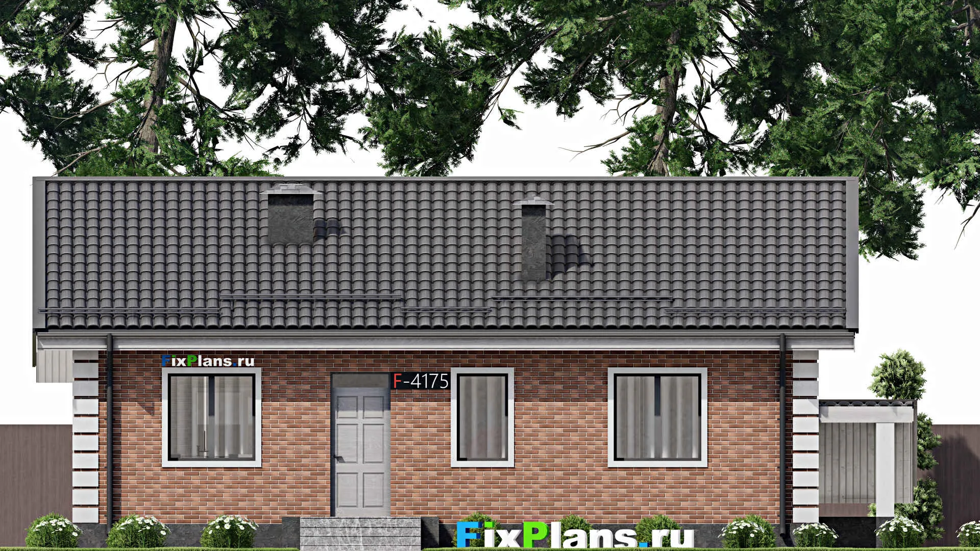 F-4175 - Проект одноэтажного дома 10 на 13, площадью 120 м² с террасой и 3 спальнями