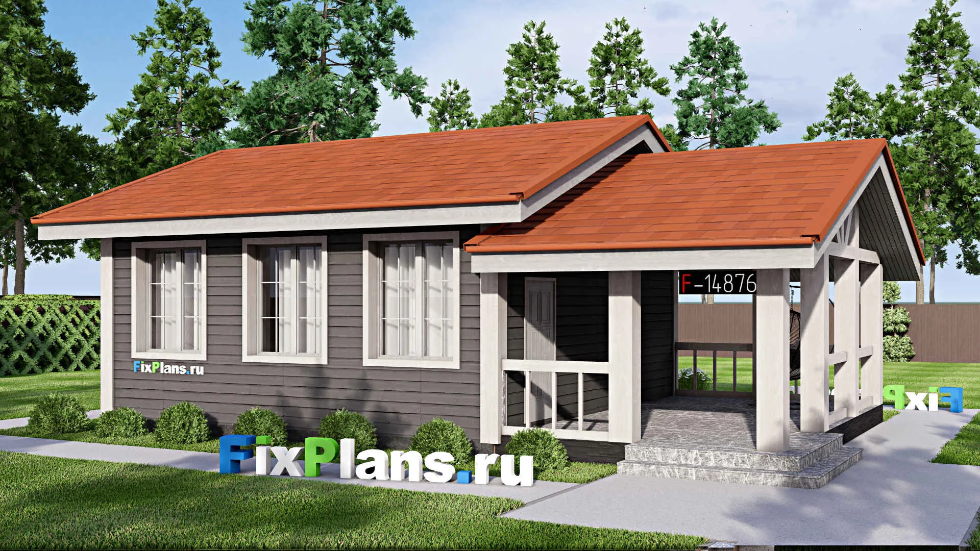 F-14876 - Проект бани 8 на 12, площадью 70 м² с терассой и санузлом