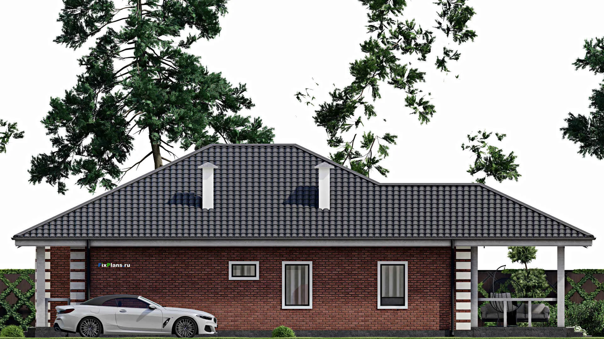 F-3212 - План одноэтажного дома 13 на 16, площадью 160 м² с террасой и 3 спальнями