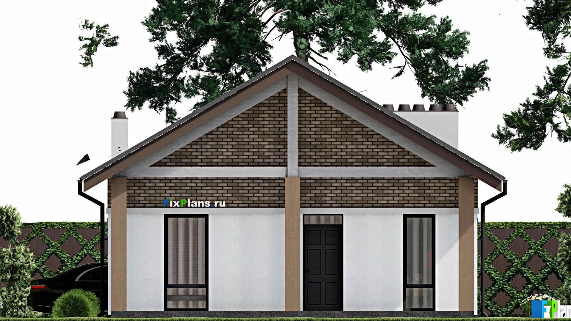 F-7370 - Проект одноэтажного дома 10 на 20, площадью 150 м² с террасой и 4 спальнями