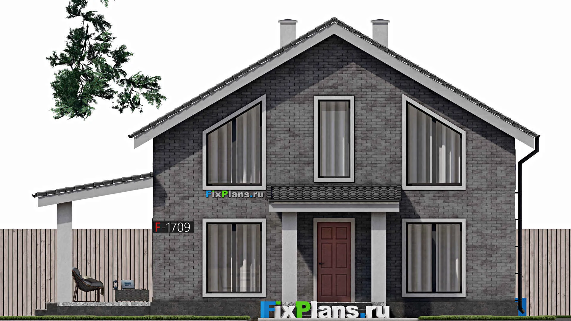 F-1709 - Проект дома с мансардой 10 на 10, площадью 150 м² с террасой и 4 спальнями