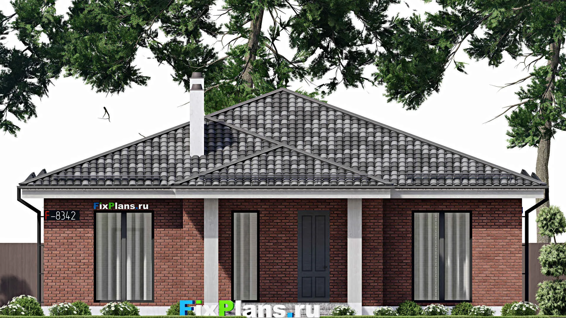 F-8342 - Проект одноэтажного дома 14 на 19, площадью 170 м² с террасой и 3 спальнями