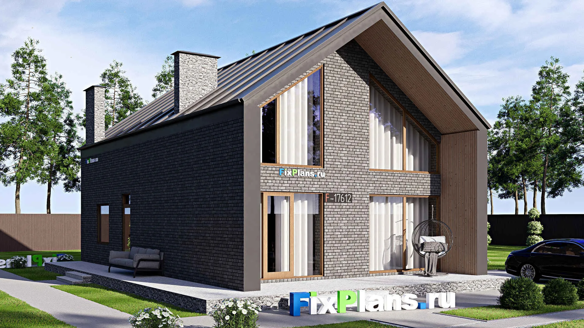 F-17612 - Проект дома с мансардой 12 на 15, площадью 190 м² с террасой и 1 спальнями