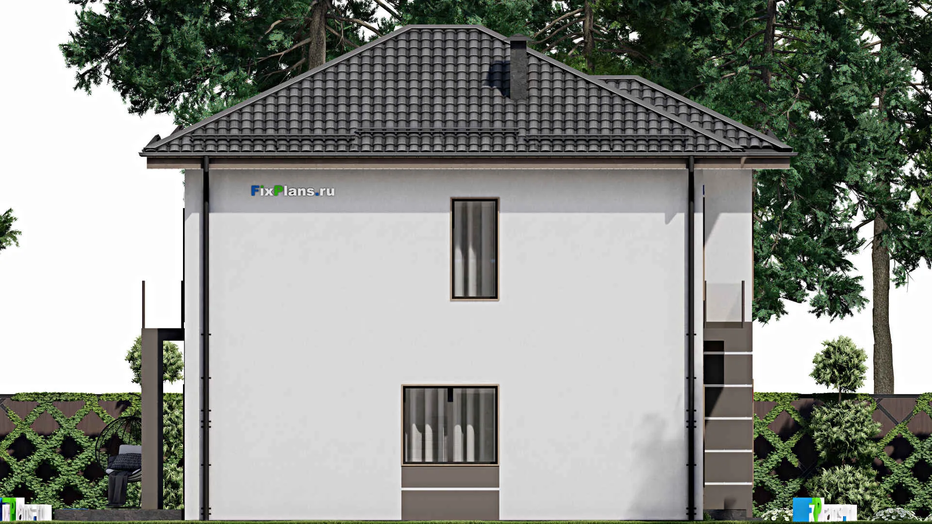 F-7253 - Планы двухэтажного дома 9 на 13, площадью 140 м² с террасой, балконом и 4 спальнями