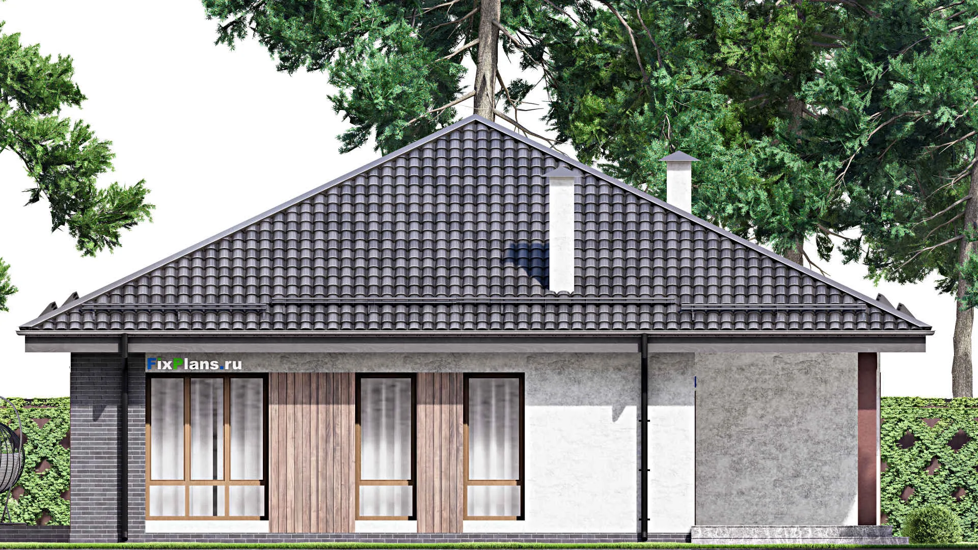 F-14570 - Проект одноэтажного дома 17 на 17, площадью 220 м² с террасой и 2 спальнями