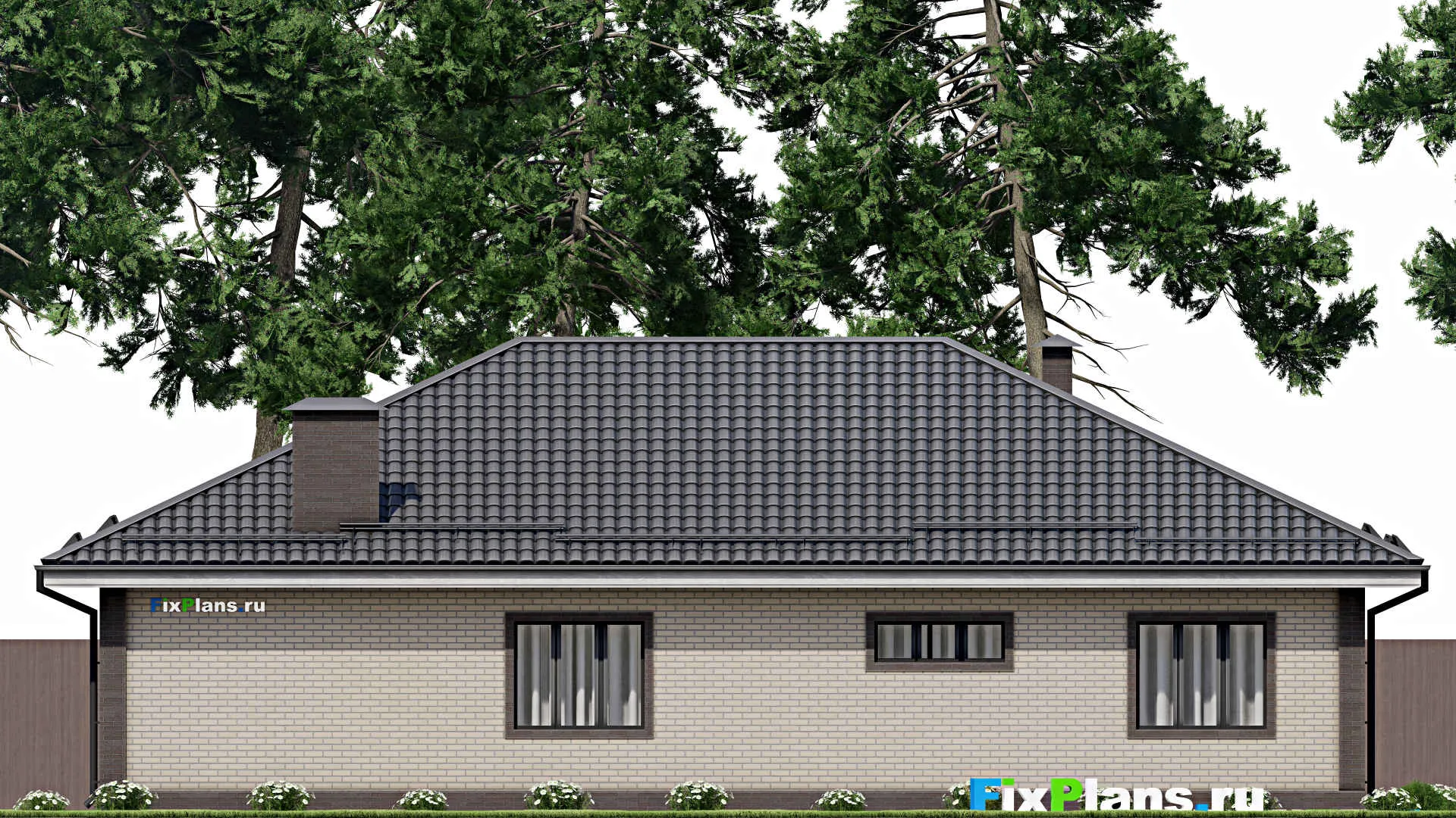 F-4679 - Проект одноэтажного дома 12 на 17, площадью 160 м² с гаражом на 1 машину и 2 спальнями