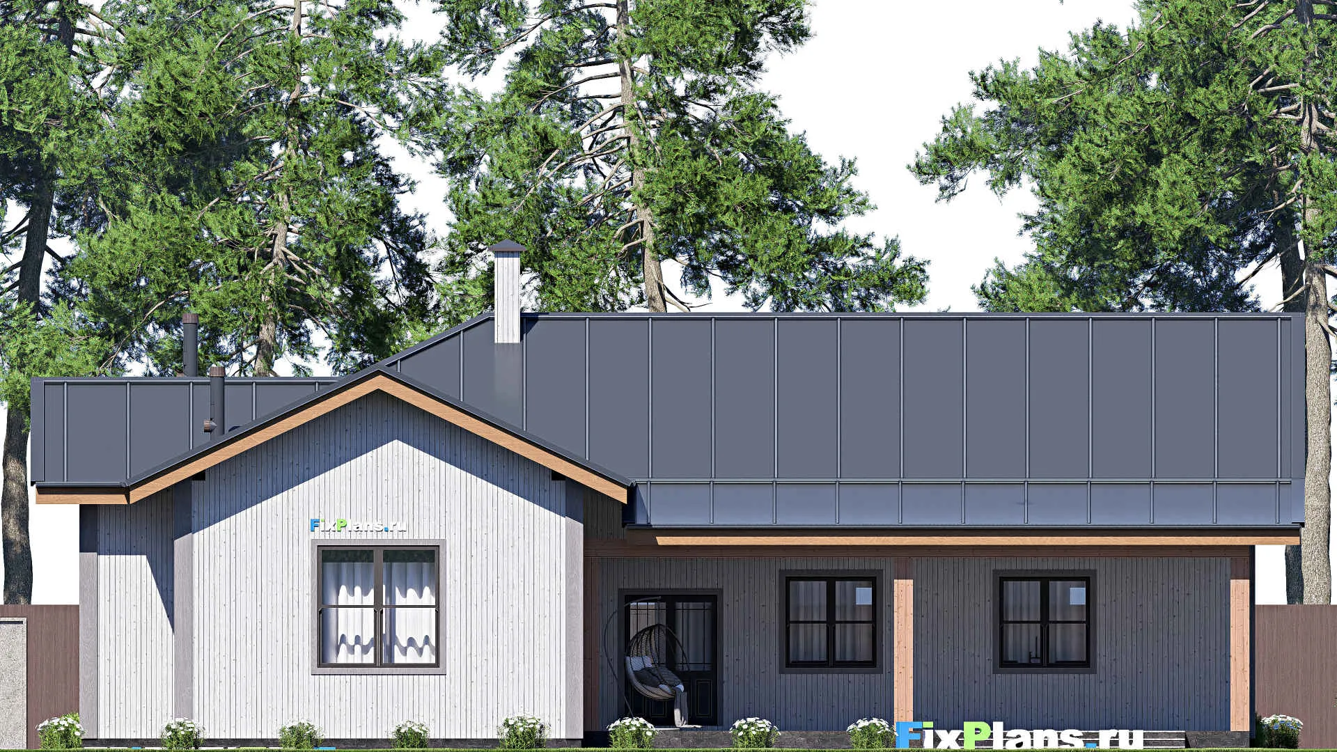 F-20204 - Проект одноэтажного дома 19 на 20, площадью 260 м² с террасой и 2 спальнями