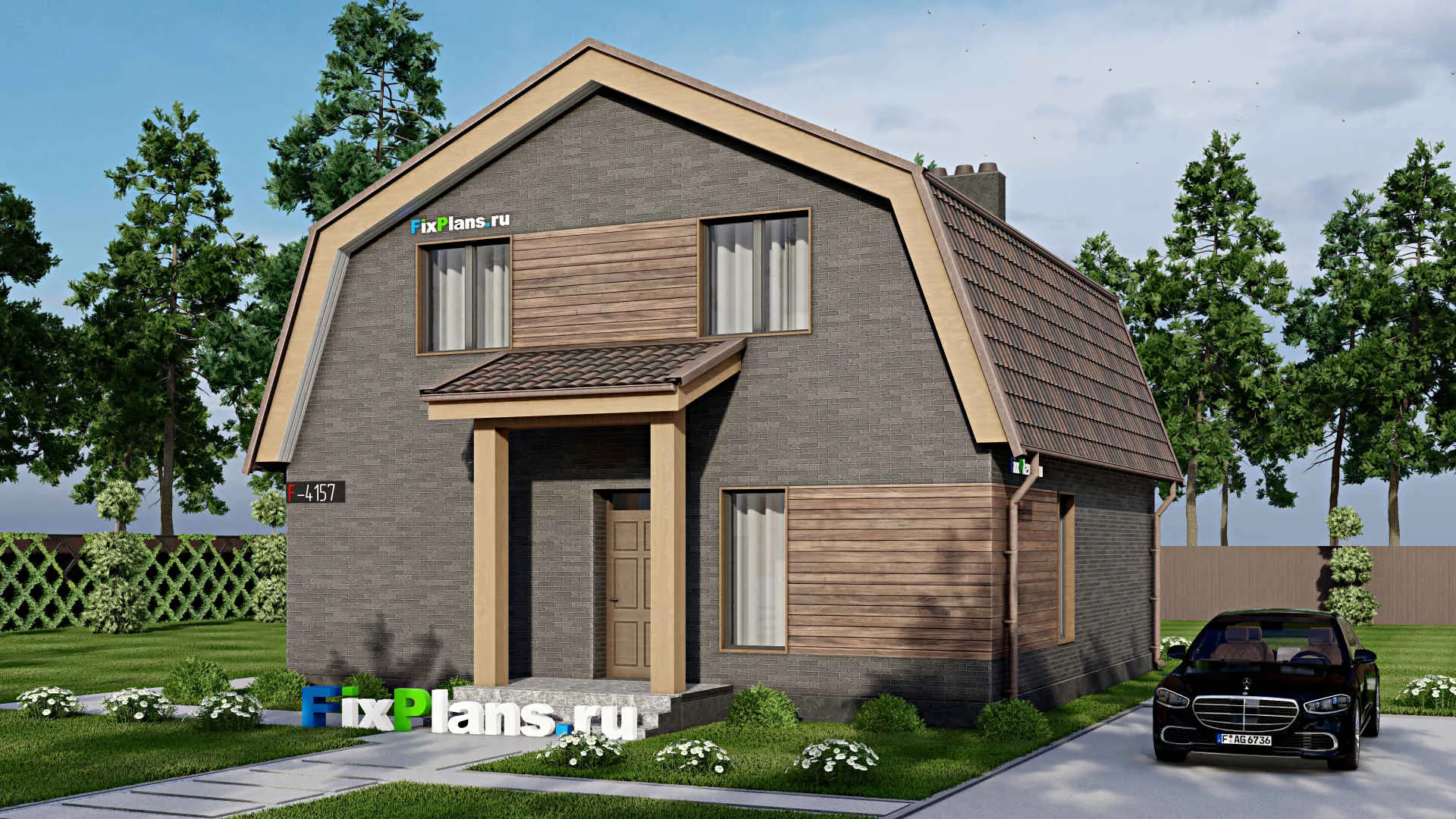 F-4157 - Проект дома с мансардой 11 на 11, площадью 190 м² с террасой и 4 спальнями