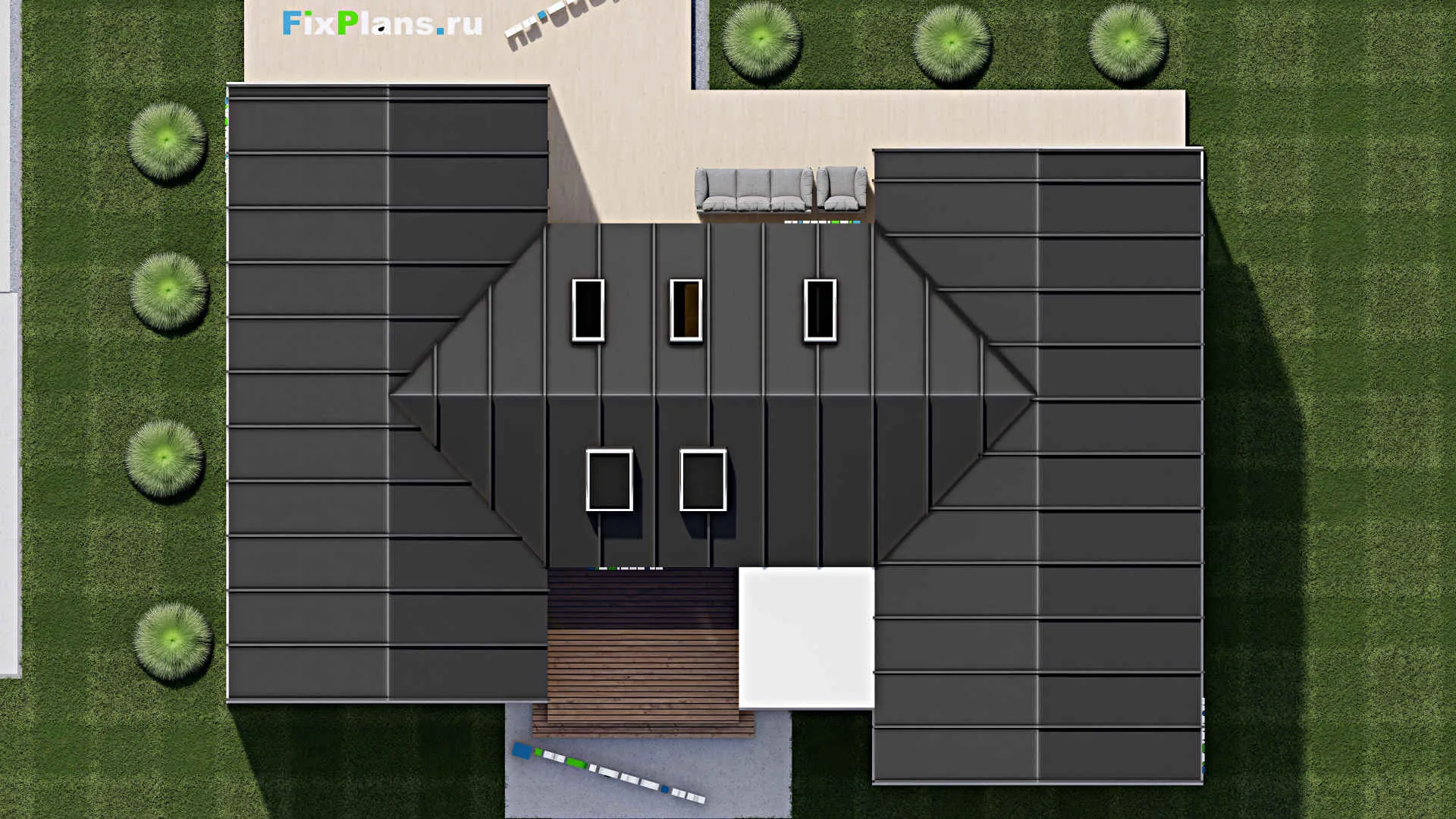 F-0368 - Проект дома с мансардой 15 на 20, площадью 330 м² с террасой и 4 спальнями