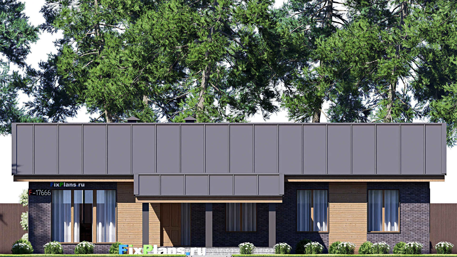 F-17666 - Проект одноэтажного дома 15 на 19, площадью 180 м² с баней и 4 спальнями