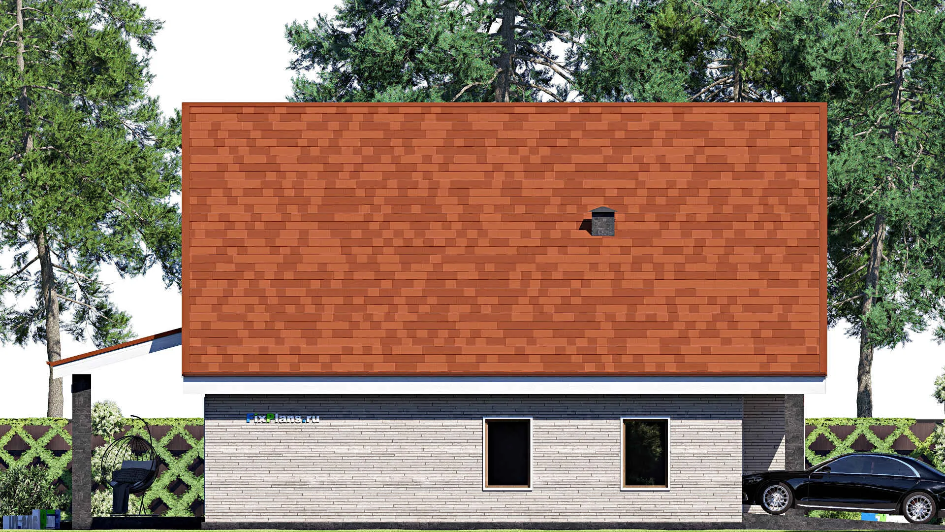 F-19205 - Проект дома с мансардой 15 на 16, площадью 260 м² с террасой, балконом, гаражом на 1 машину и 5 спальнями