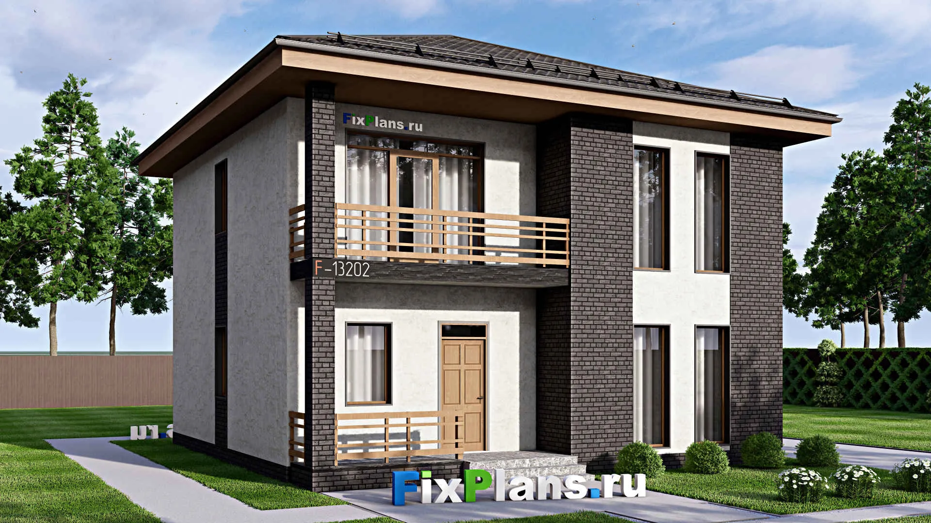 F-13202 - Проект двухэтажного дома 11 на 11, площадью 160 м² с балконом и 3 спальнями