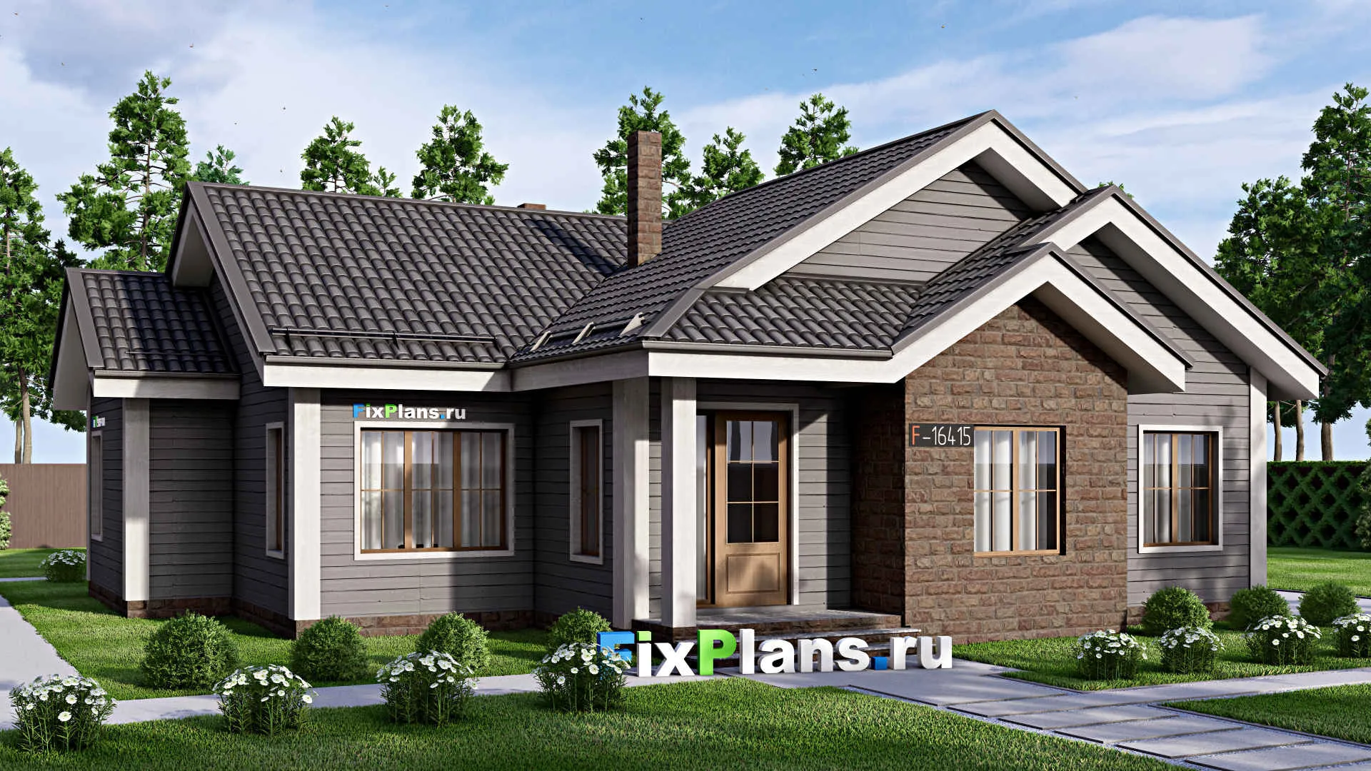 F-16415 - Проект одноэтажного дома 15 на 17, площадью 160 м² с 4 спальнями
