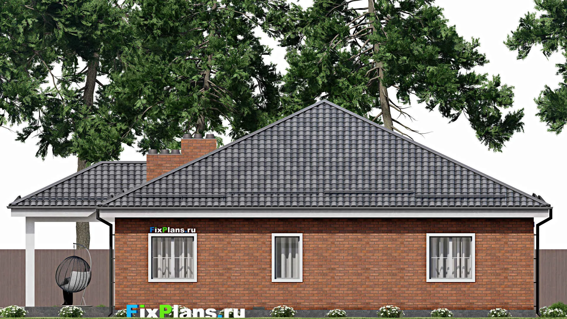 F-7316 - Проект одноэтажного дома 15 на 16, площадью 190 м² с террасой и 4 спальнями