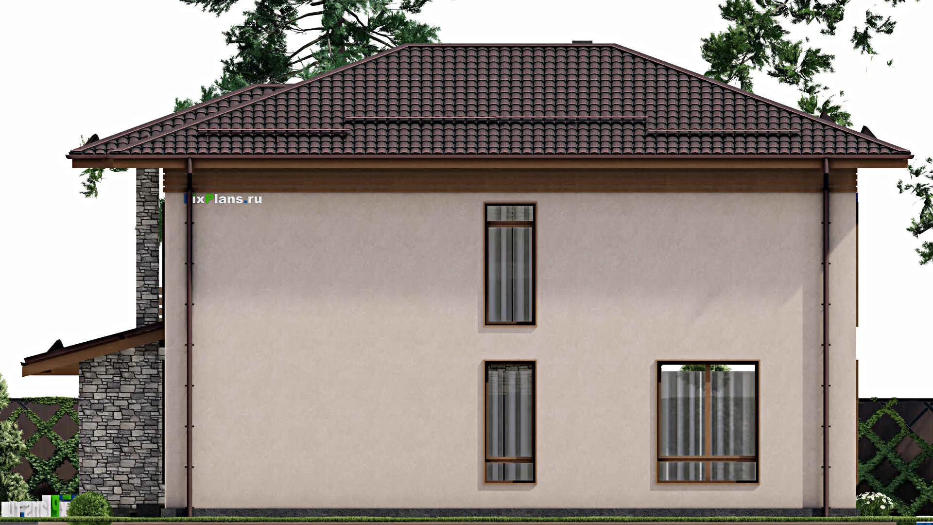 F-2114 - Проект двухэтажного дома 14 на 16, площадью 240 м² с балконом, гаражом на 1 машину и 4 спальнями