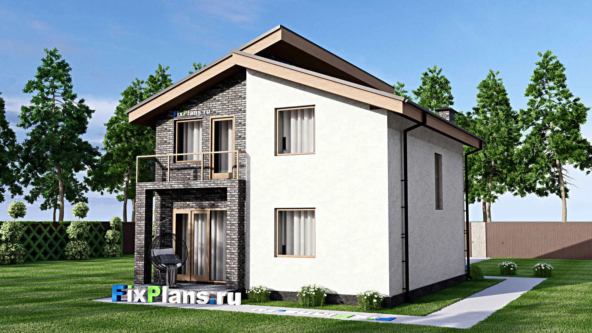 F-12113 - Проект дома с мансардой 9 на 12, площадью 130 м² с террасой, балконом и 4 спальнями