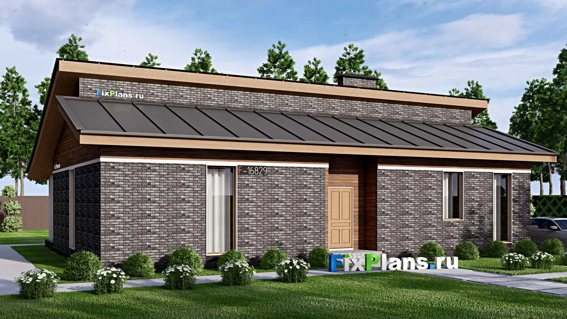 F-16829 - Проект одноэтажного дома 12 на 17, площадью 160 м² с террасой и 3 спальнями