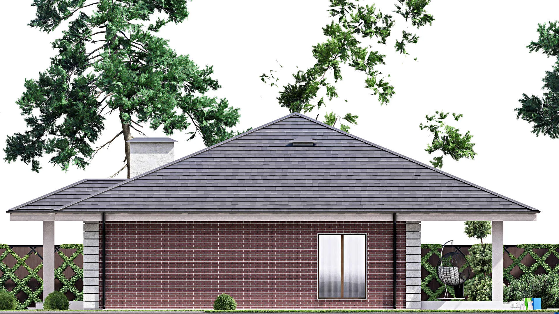 F-13211 - Проект одноэтажного дома 16 на 17, площадью 200 м² с террасой и 3 спальнями