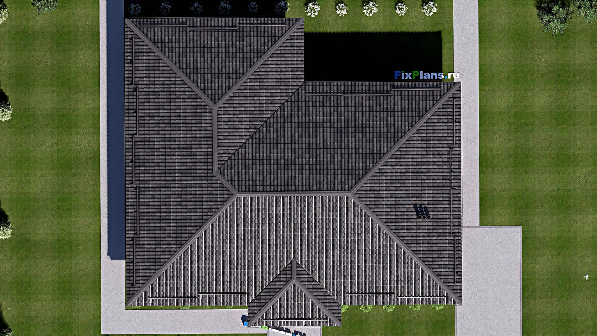 F-12833 - Проект одноэтажного дома 17 на 19, площадью 210 м² с террасой и 4 спальнями