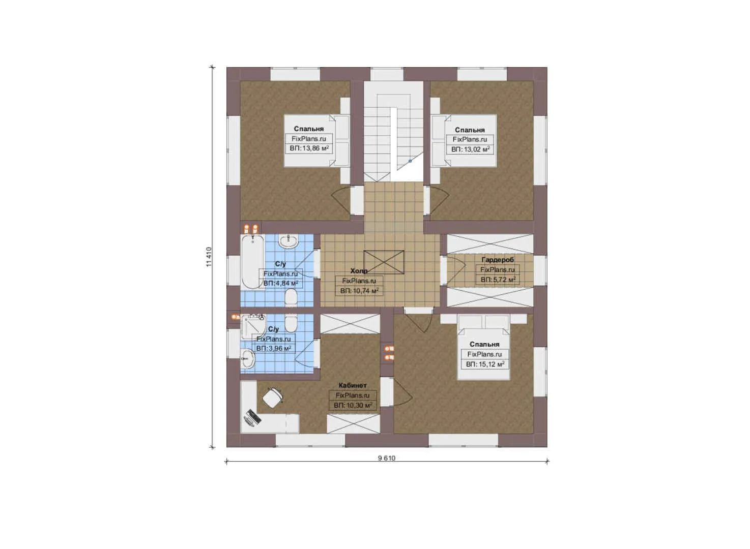 F-17837 - Планы двухэтажного дома 10 на 13, площадью 170 м² с 5 спальнями